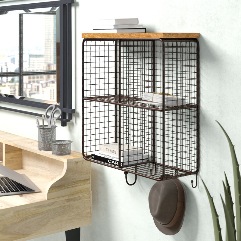 Escondido 20.25" X 23" X 7.25" Wire Mesh Square Cubbies Floating Shelf
